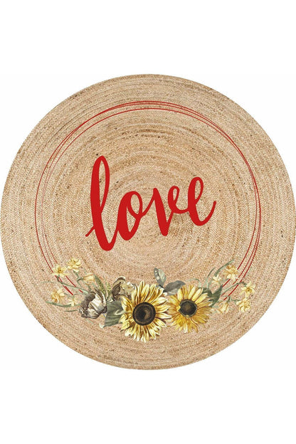 Boho 911 Jüt Doğa Iplik Ile Üretilmiş Love Desenli Yuvarlak Natural Renk Çift Taraflı Halı - HALI VAGONU