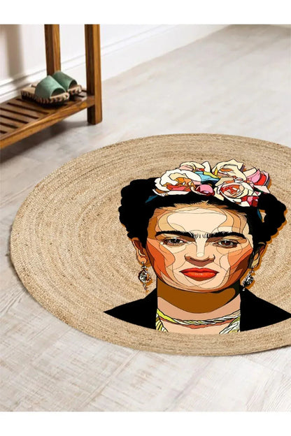Boho 914 Kadın Figürlü Örgü Yuvarlak Natural Çift Taraflı Halı - HALI VAGONU