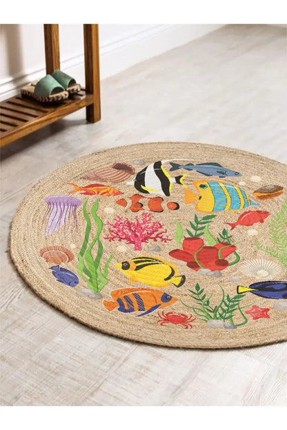 Boho 917 Jüt Hasır Etnik Desenli Jüt Örme Doğal Hasır Natural Halı - HALI VAGONU