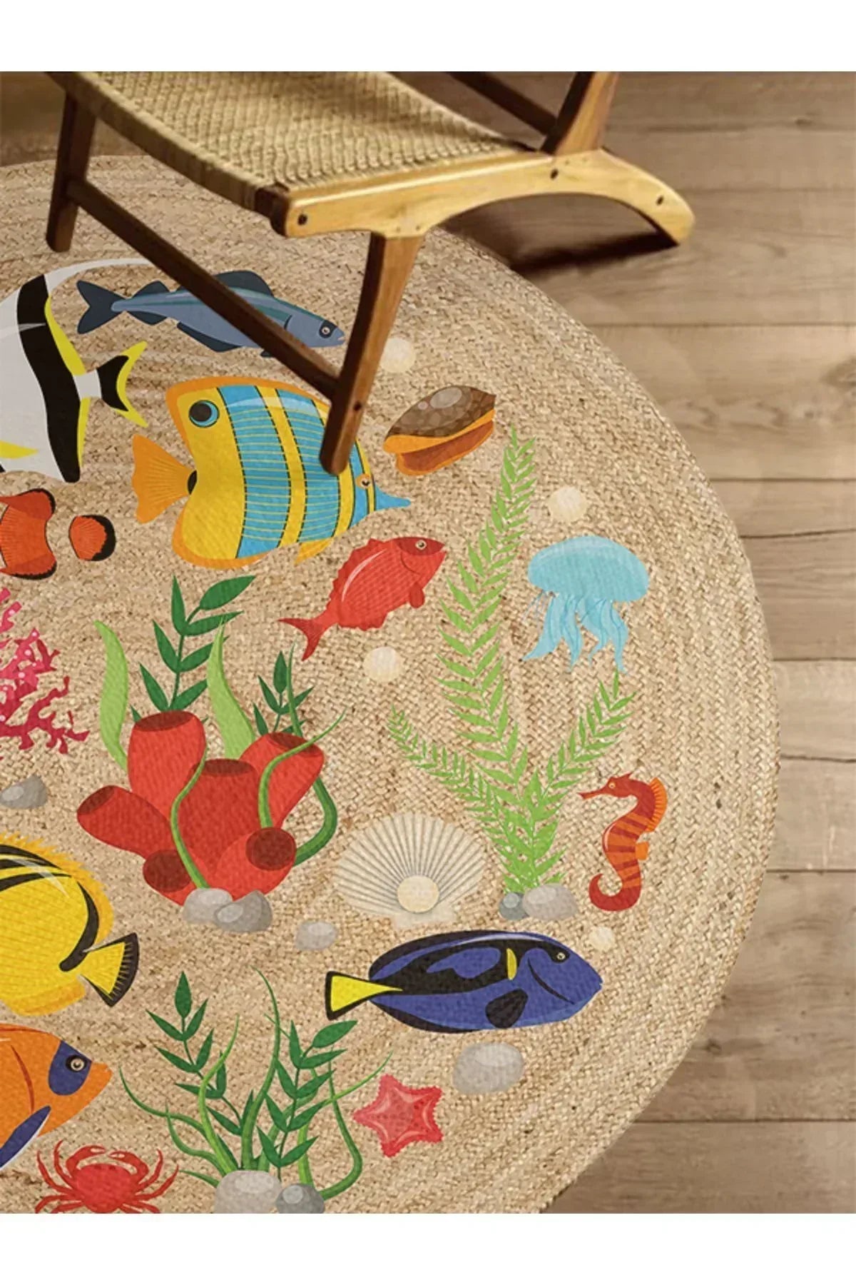 Boho 917 Jüt Hasır Etnik Desenli Jüt Örme Doğal Hasır Natural Halı - HALI VAGONU
