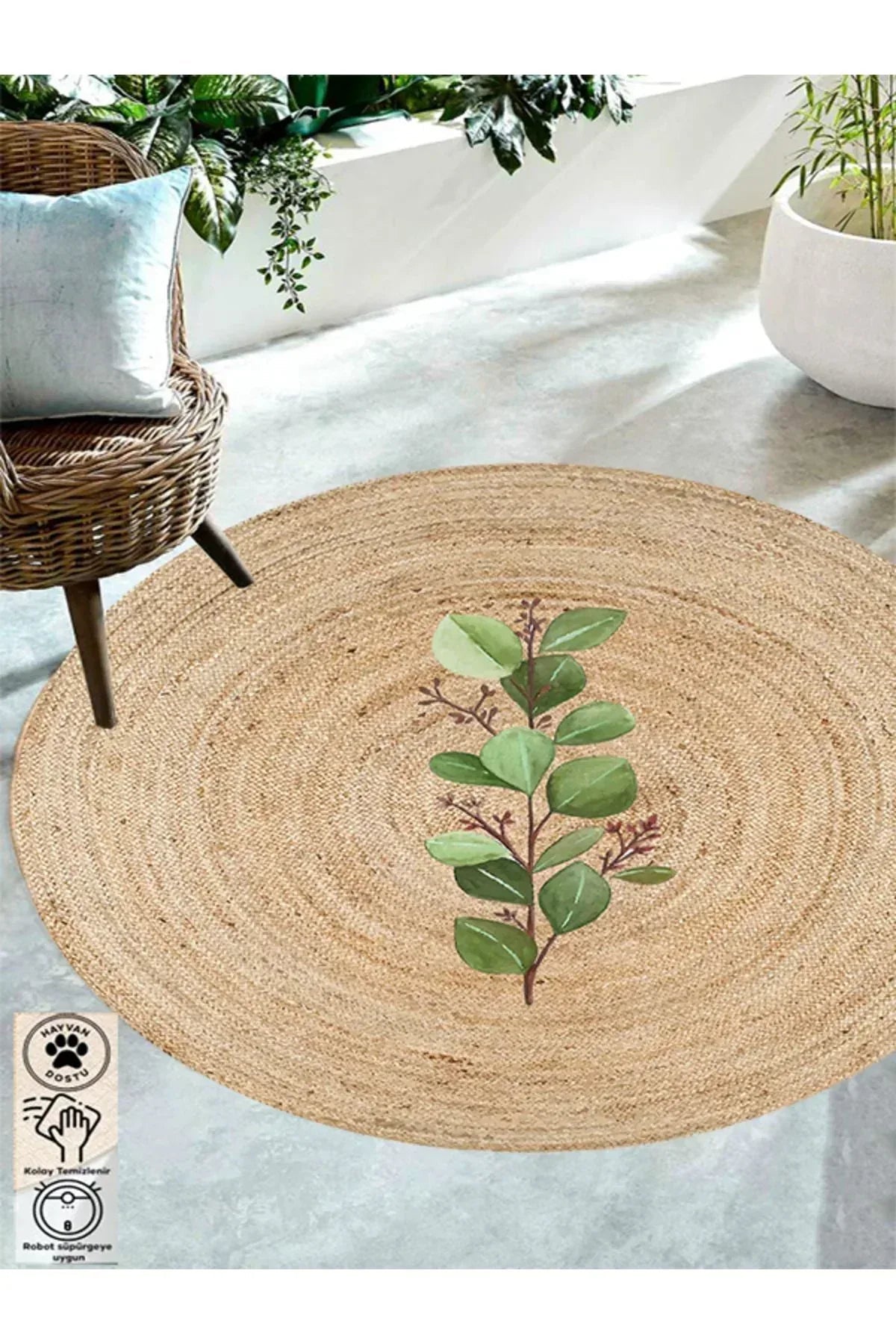 Boho 922 Jüt Hasır Etnik Desenli Jüt Örme Doğal Hasır Natural Halı - HALI VAGONU
