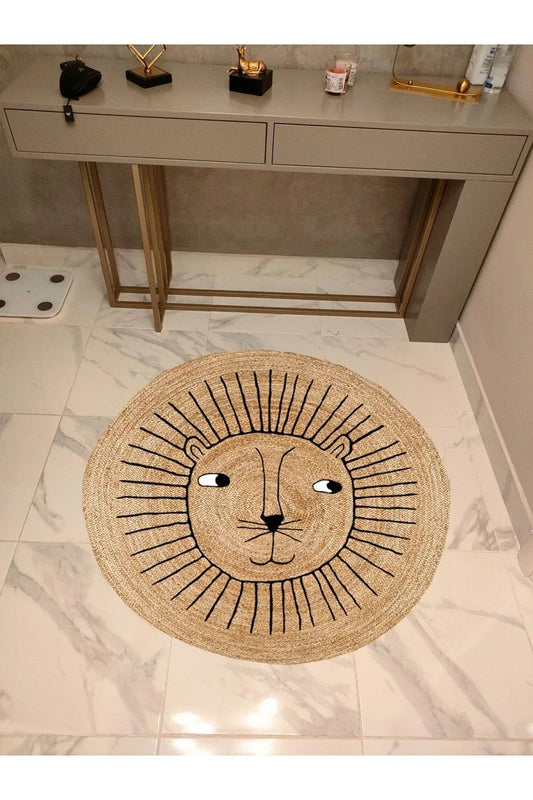 Boho 928 Jüt Hasır Etnik Desenli Jüt Örme Doğal Hasır Natural Halı - HALI VAGONU