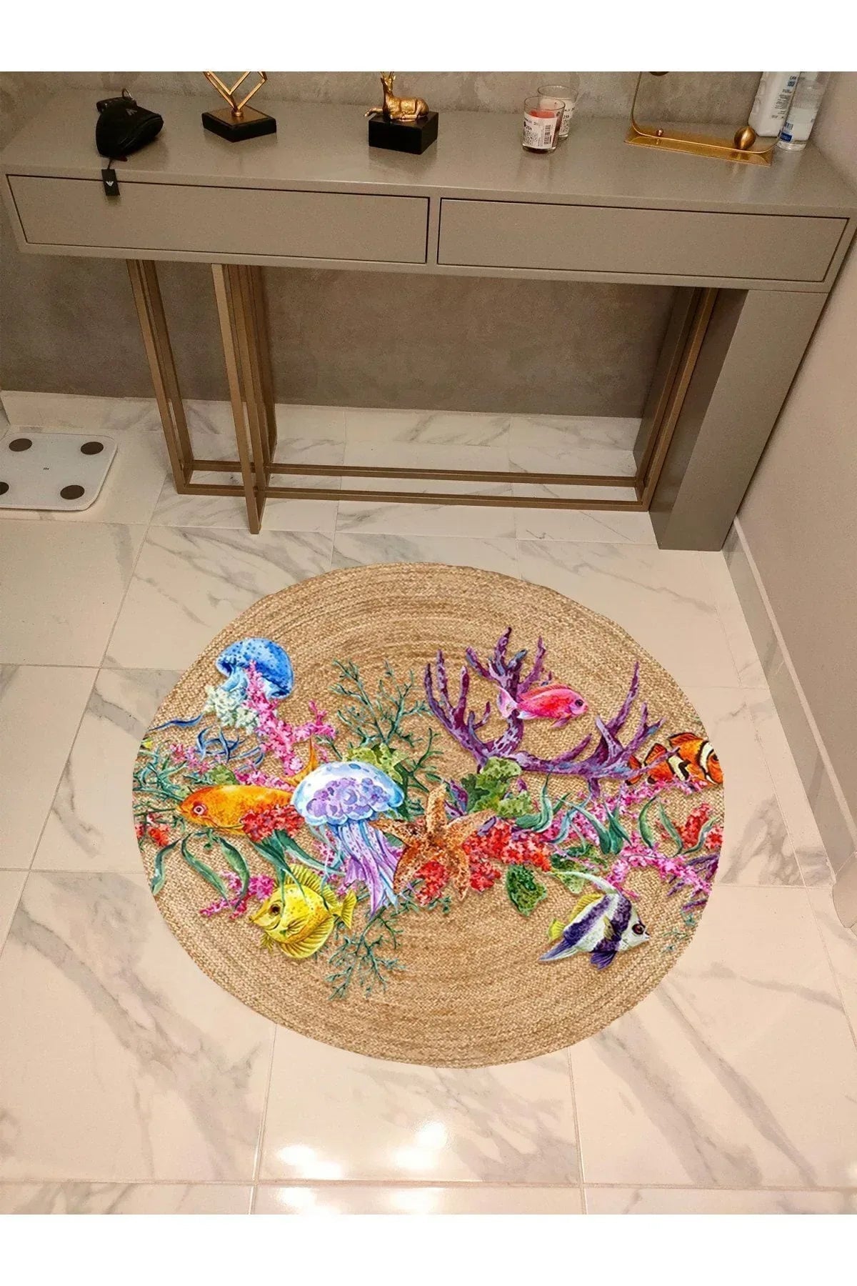 Boho 932 Jüt Hasır Etnik Desenli Jüt Örme Doğal Hasır Natural Halı - HALI VAGONU