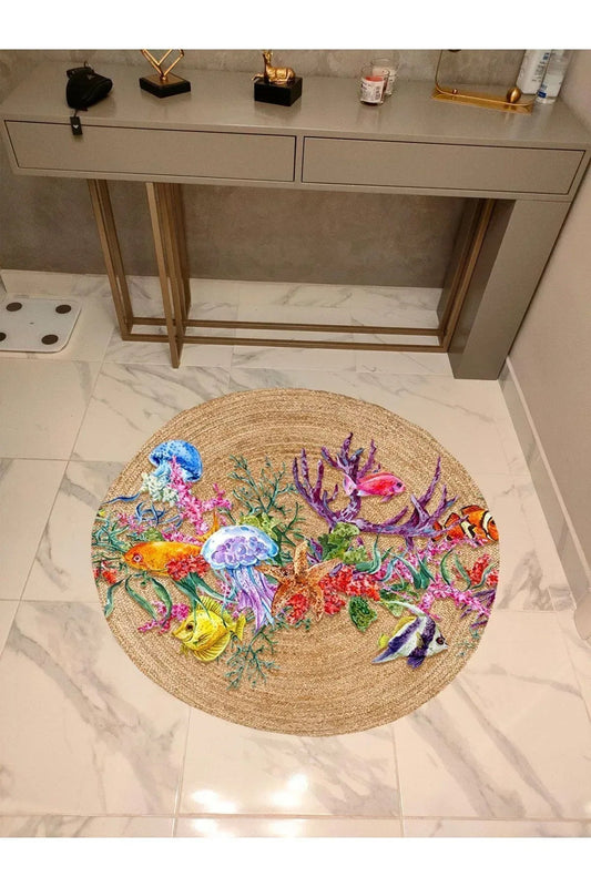 Boho 932 Jüt Hasır Etnik Desenli Jüt Örme Doğal Hasır Natural Halı - HALI VAGONU