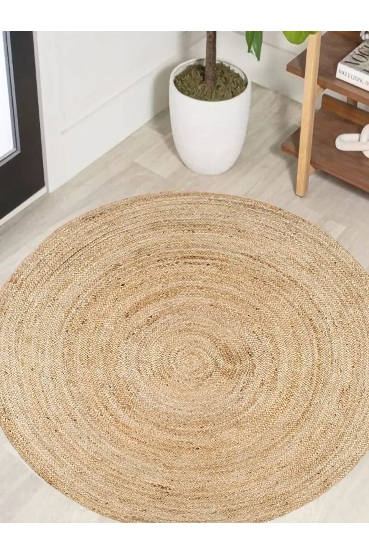 Boho 939 Doğal Hasır Jüt Desenli Örgü Yuvarlak Natural Çift Taraflı Halı - HALI VAGONU