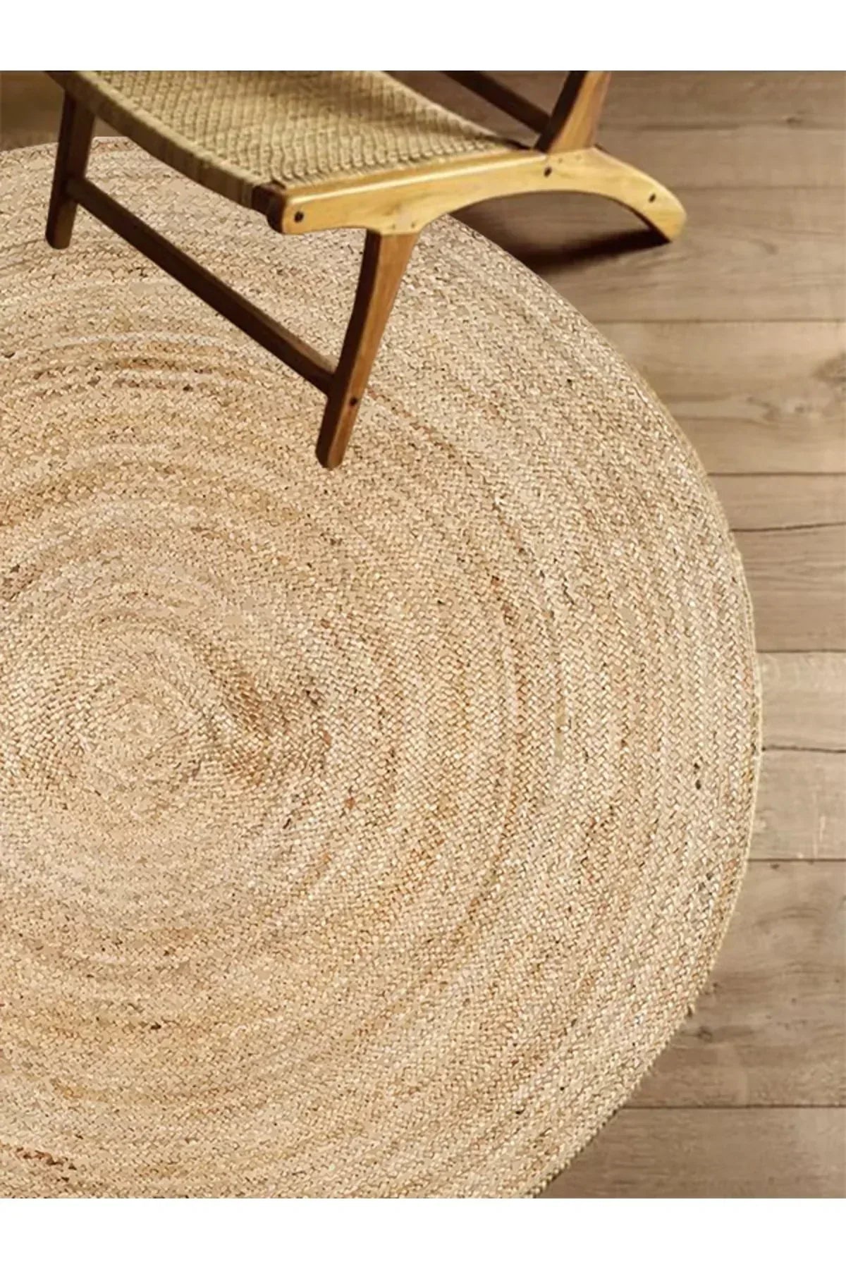 Boho 939 Doğal Hasır Jüt Desenli Örgü Yuvarlak Natural Çift Taraflı Halı - HALI VAGONU