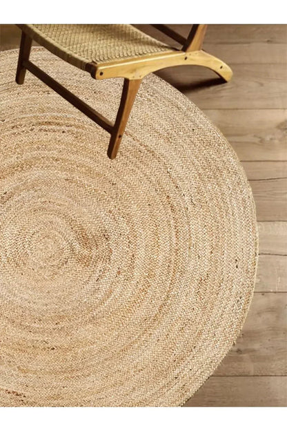 Boho 939 Doğal Hasır Jüt Desenli Örgü Yuvarlak Natural Çift Taraflı Halı - HALI VAGONU
