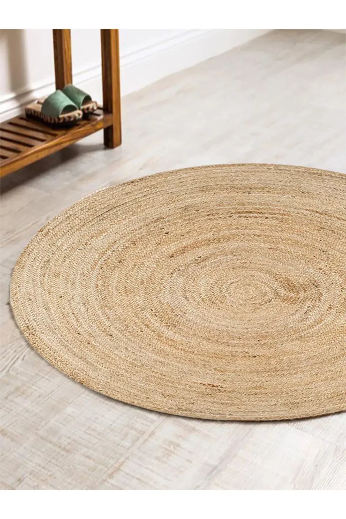 Boho 939 Doğal Hasır Jüt Desenli Örgü Yuvarlak Natural Çift Taraflı Halı - HALI VAGONU
