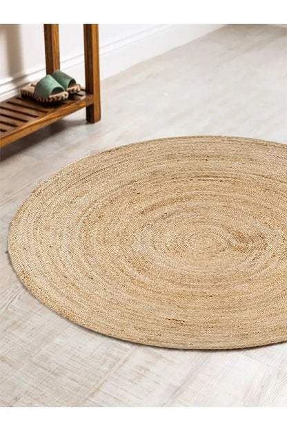Boho 939 Doğal Hasır Jüt Desenli Örgü Yuvarlak Natural Çift Taraflı Halı - HALI VAGONU