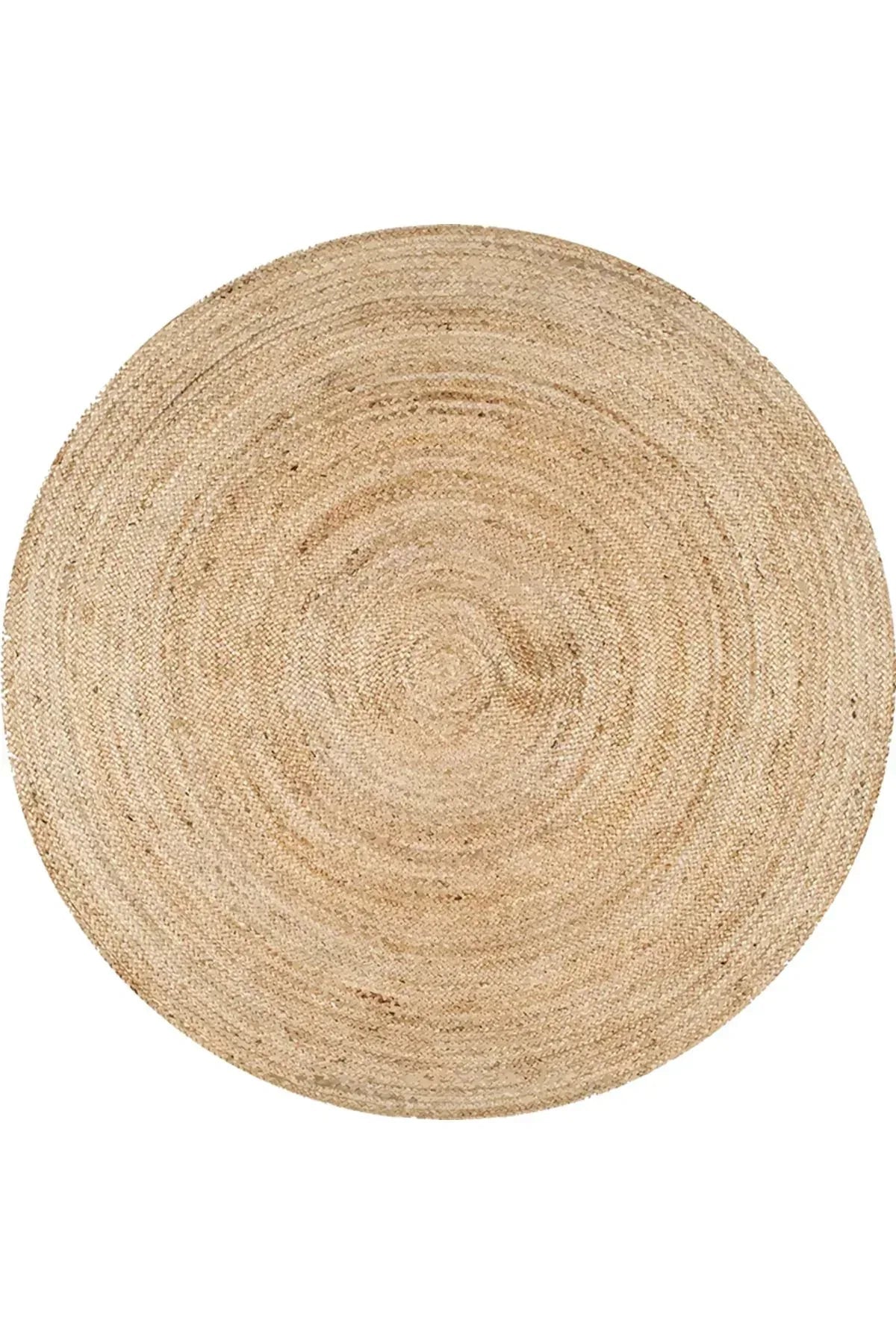 Boho 939 Doğal Hasır Jüt Desenli Örgü Yuvarlak Natural Çift Taraflı Halı - HALI VAGONU