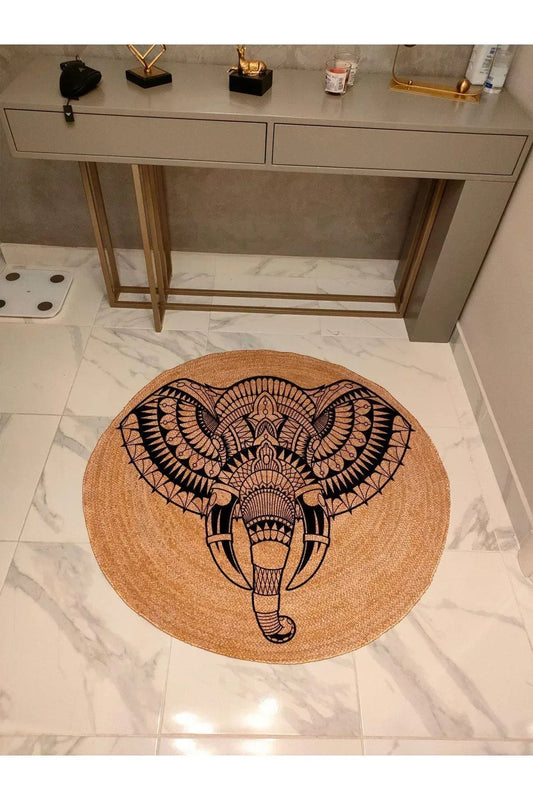 Boho 941 Jüt Hasır Etnik Desenli Jüt Örme Doğal Hasır Natural Halı - HALI VAGONU