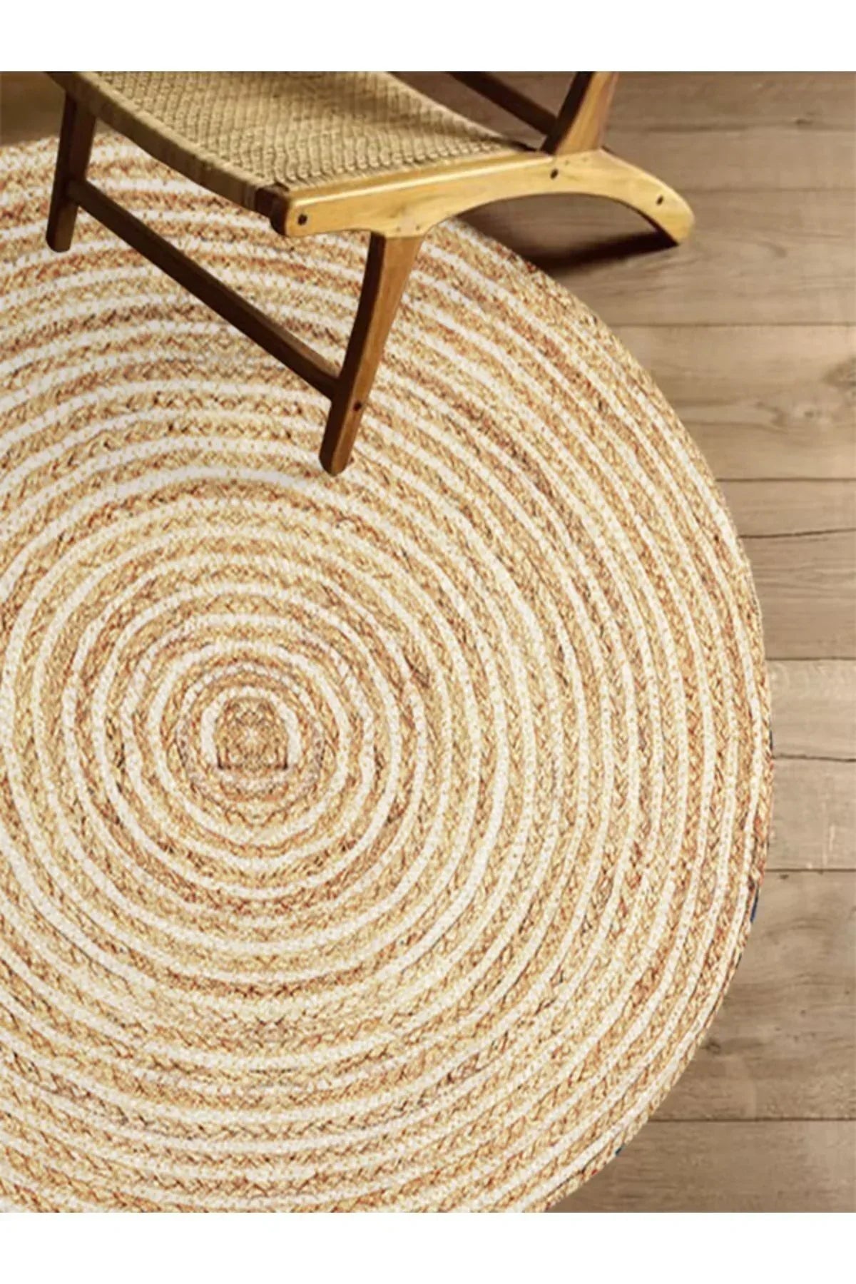 Boho 949 Jüt Rengi Örgü Yuvarlak Natural Çift Taraflı Halı - HALI VAGONU