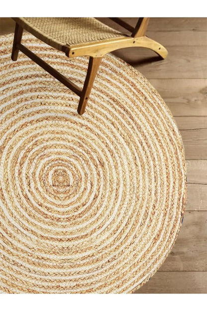 Boho 949 Jüt Rengi Örgü Yuvarlak Natural Çift Taraflı Halı - HALI VAGONU