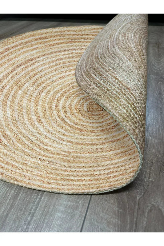 Boho 949 Jüt Rengi Örgü Yuvarlak Natural Çift Taraflı Halı - HALI VAGONU