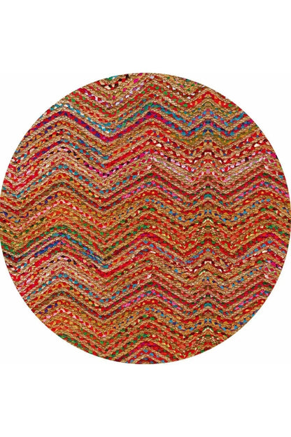 Boho 951 Multy Zigzag Desenli Jüt Rengi Örgü Yuvarlak Natural Çift Taraflı Halı - HALI VAGONU