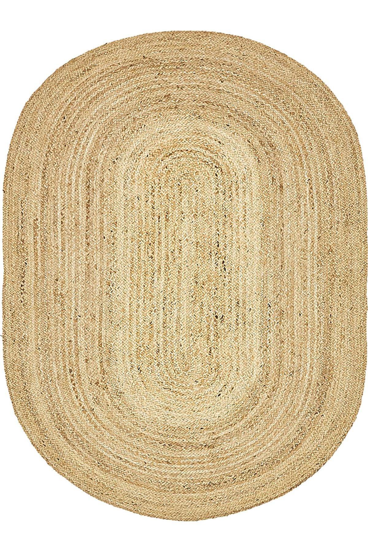 Boho 974 Oval Doğal Jüt Rengi Örgü Yuvarlak Natural Çift Taraflı Halı - HALI VAGONU