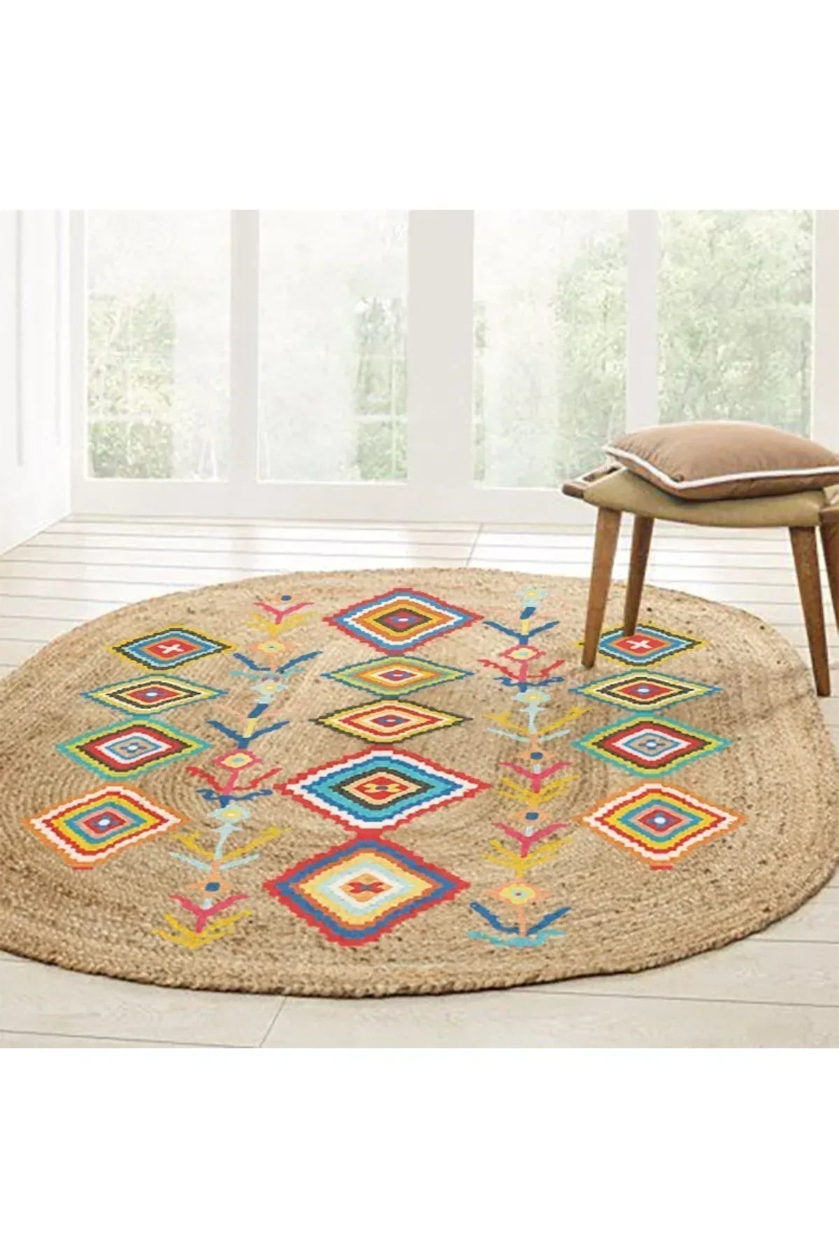 Boho 976 Jüt Hasır Etnik Desenli Oval Jüt Örme Doğal Hasır Natural Oval Halı - HALI VAGONU