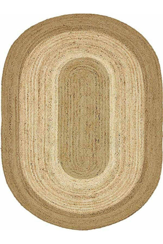 Boho 977 Jüt Hasır Etnik Desenli Oval Jüt Örme Doğal Hasır Natural Oval Halı - HALI VAGONU