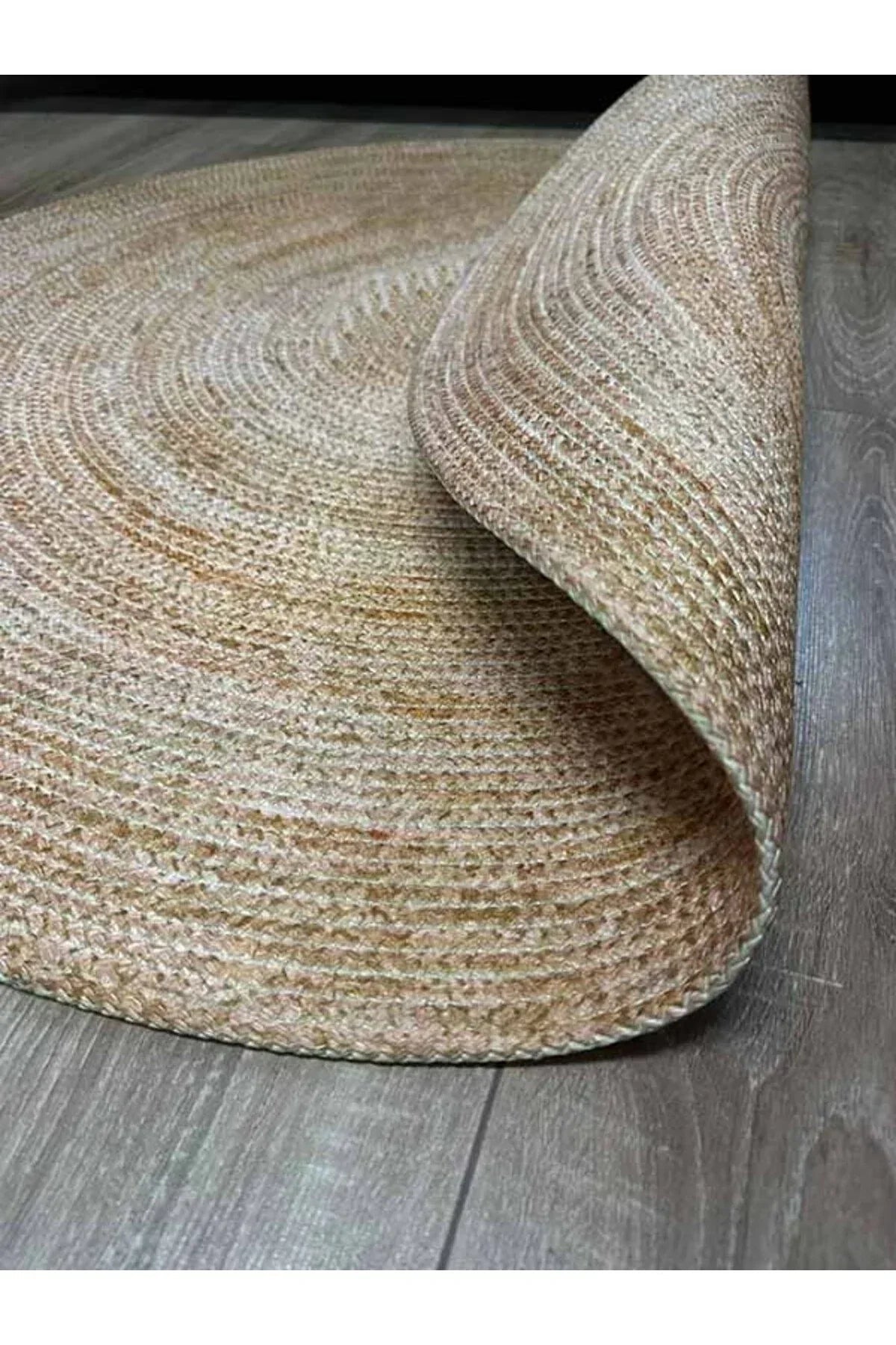 Boho 977 Jüt Hasır Etnik Desenli Oval Jüt Örme Doğal Hasır Natural Oval Halı - HALI VAGONU