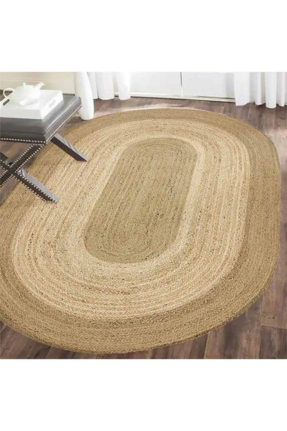Boho 977 Jüt Hasır Etnik Desenli Oval Jüt Örme Doğal Hasır Natural Oval Halı - HALI VAGONU