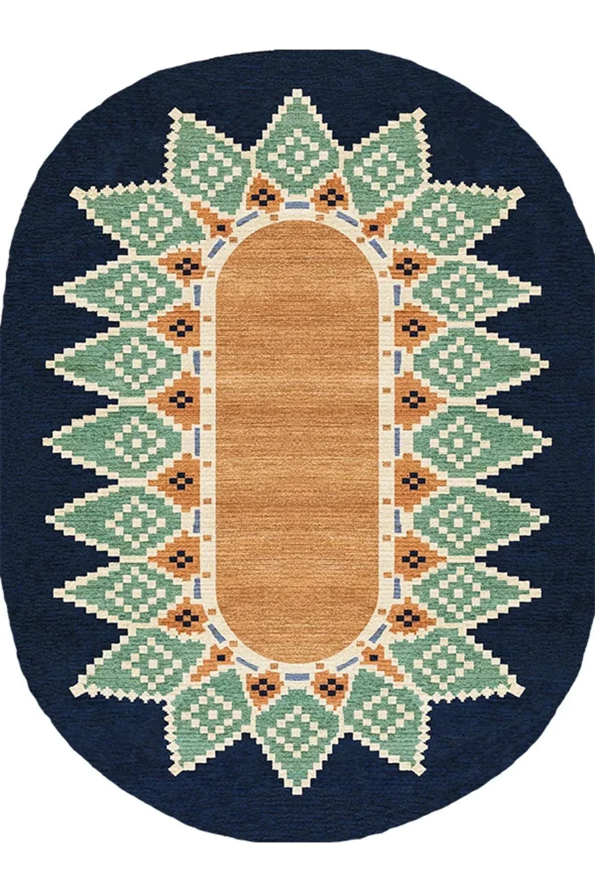 Boho 978 Jüt Hasır Etnik Desenli Oval Jüt Örme Doğal Hasır Natural Oval Halı - HALI VAGONU