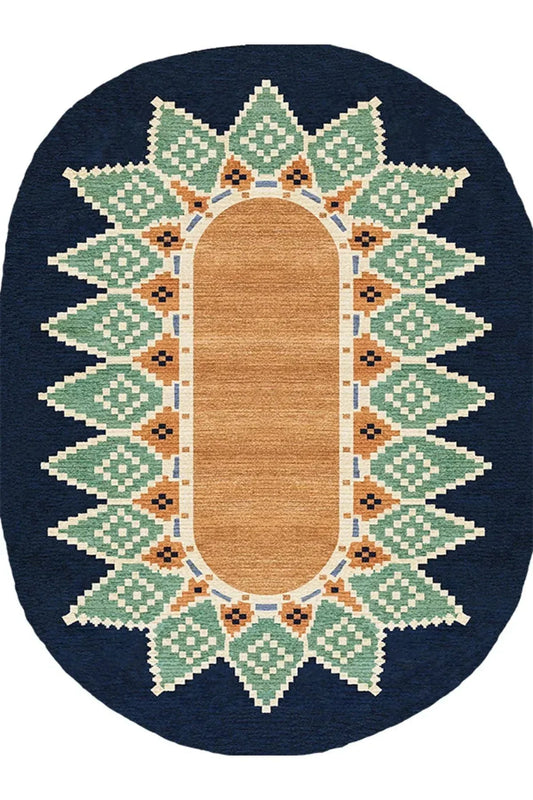 Boho 978 Jüt Hasır Etnik Desenli Oval Jüt Örme Doğal Hasır Natural Oval Halı - HALI VAGONU