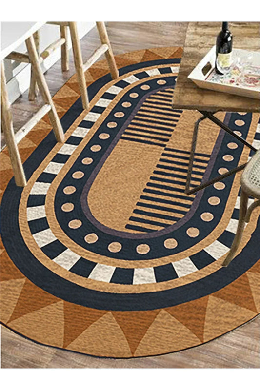 Boho 979 Jüt Hasır Etnik Desenli Oval Jüt Örme Doğal Hasır Natural Oval Halı - HALI VAGONU