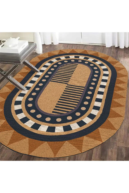 Boho 979 Jüt Hasır Etnik Desenli Oval Jüt Örme Doğal Hasır Natural Oval Halı - HALI VAGONU