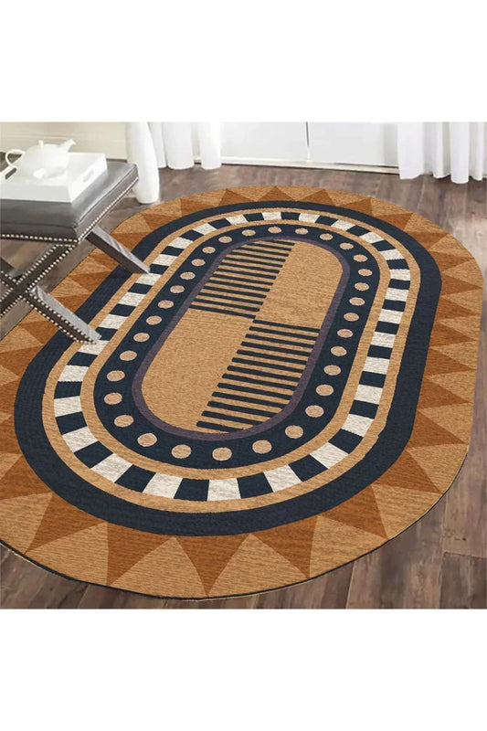 Boho 979 Jüt Hasır Etnik Desenli Oval Jüt Örme Doğal Hasır Natural Oval Halı - HALI VAGONU