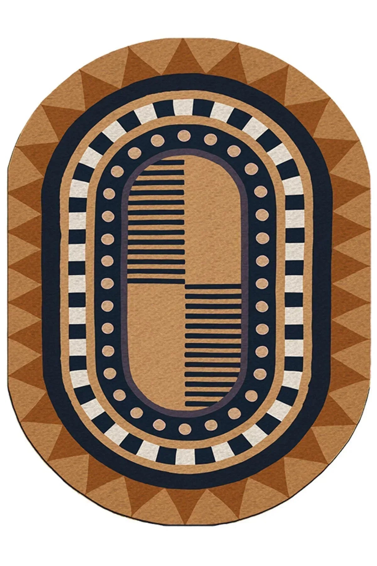 Boho 979 Jüt Hasır Etnik Desenli Oval Jüt Örme Doğal Hasır Natural Oval Halı - HALI VAGONU