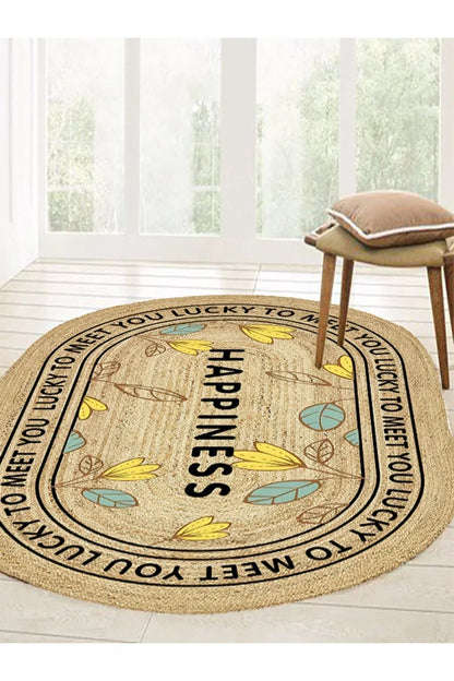 Boho 988 Jüt Hasır Etnik Desenli Oval Jüt Örme Doğal Hasır Natural Oval Halı - HALI VAGONU