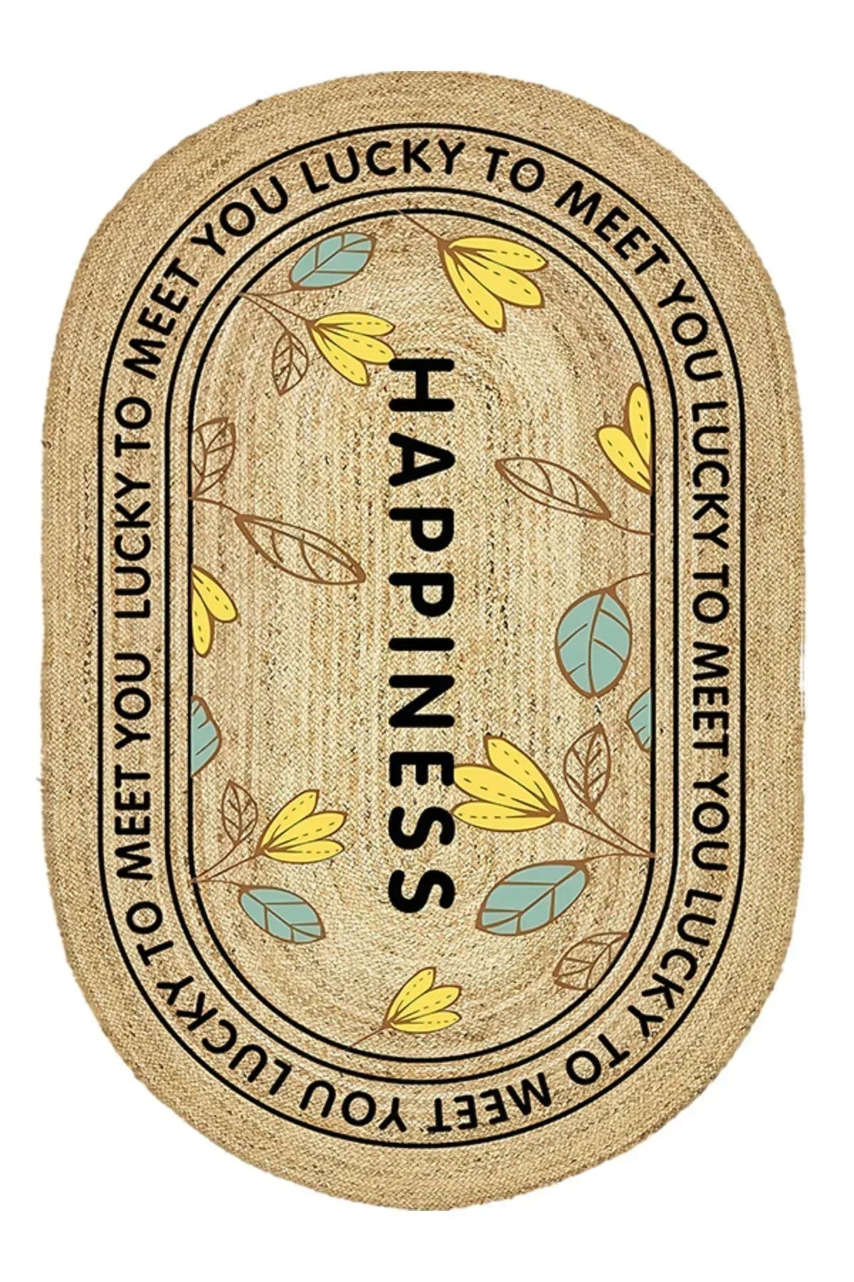 Boho 988 Jüt Hasır Etnik Desenli Oval Jüt Örme Doğal Hasır Natural Oval Halı - HALI VAGONU
