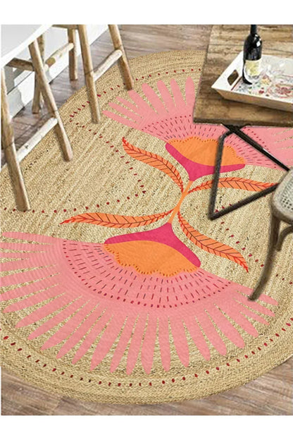 Boho 989 Jüt Hasır Etnik Desenli Oval Jüt Örme Doğal Hasır Natural Oval Halı - HALI VAGONU