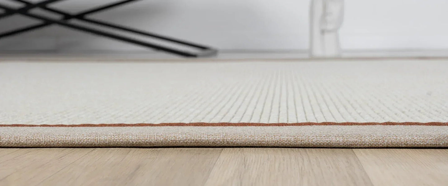 Çift Renk Kumaş Bordürlü Balık Sırtı Desenli Krem Terra Sisal Halı - El Yapımı, Evcil Hayvan Dostu, Modern Tasarım - HVHB04 - HALI VAGONU