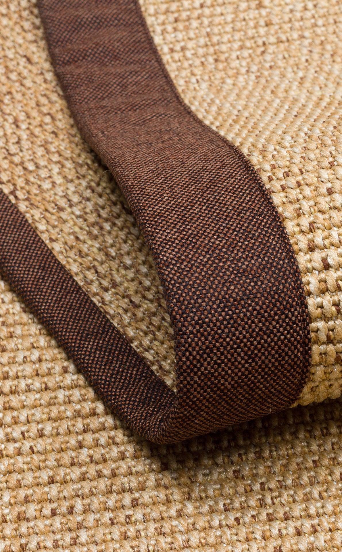 Çikolata Kahve Kumaş Bordürlü Bej Sisal Halı - El Yapımı, Dayanıklı, Modern Tasarım - ZHR_2702_Gold_BRD_Brown_Mix - HALI VAGONU