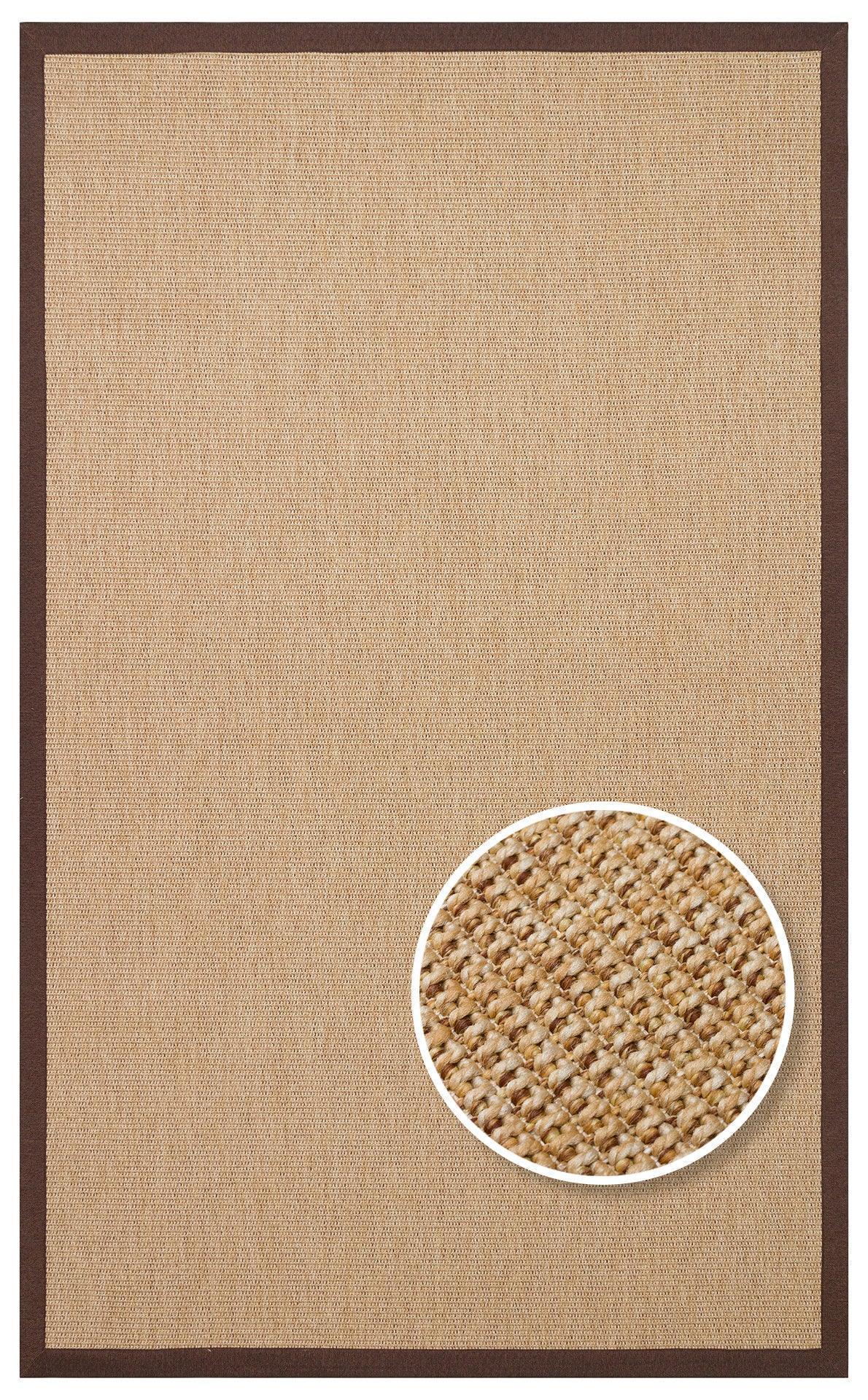 Çikolata Kahve Kumaş Bordürlü Bej Sisal Halı - El Yapımı, Dayanıklı, Modern Tasarım - ZHR_2702_Gold_BRD_Brown_Mix - HALI VAGONU