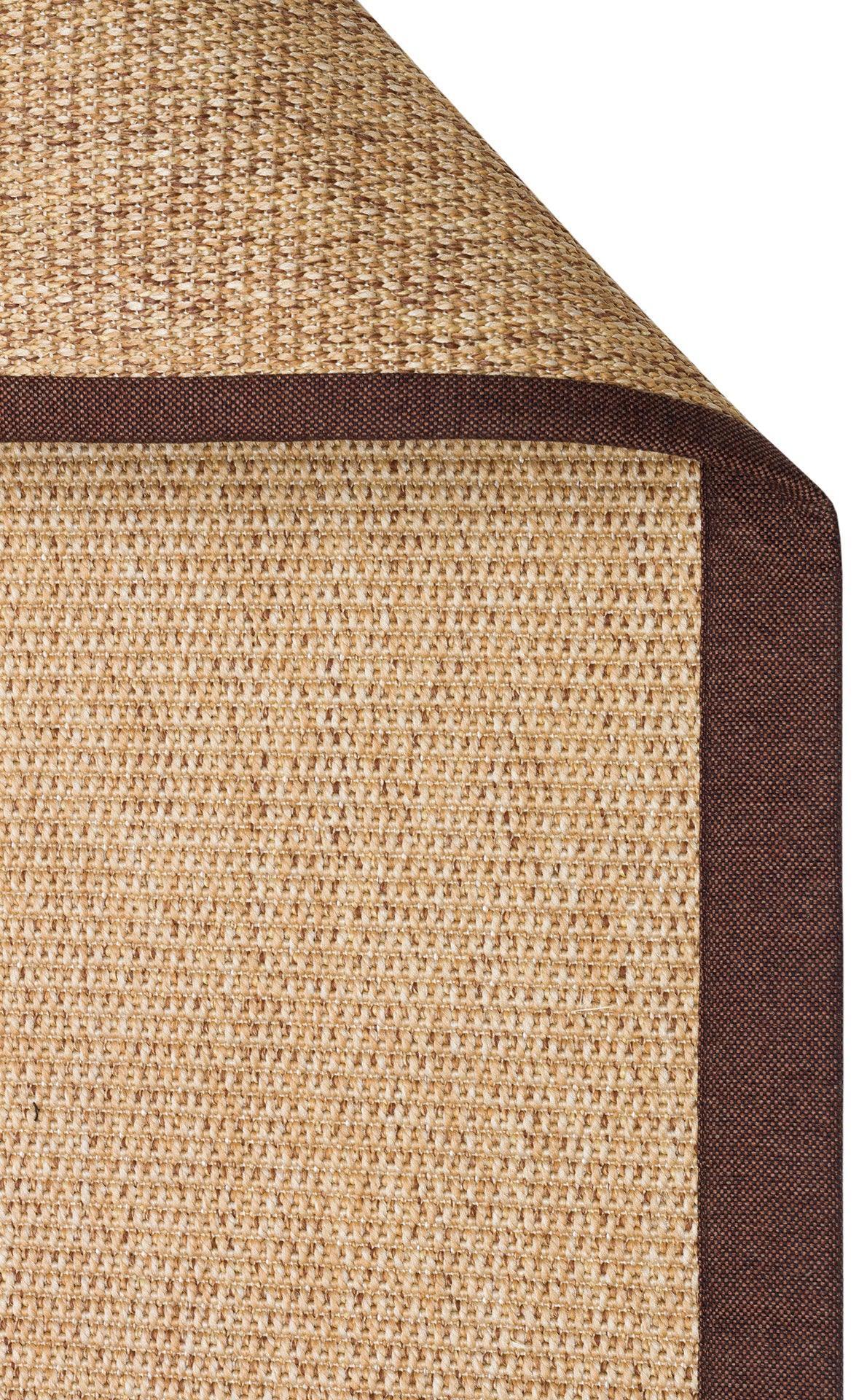 Çikolata Kahve Kumaş Bordürlü Bej Sisal Halı - El Yapımı, Dayanıklı, Modern Tasarım - ZHR_2702_Gold_BRD_Brown_Mix - HALI VAGONU