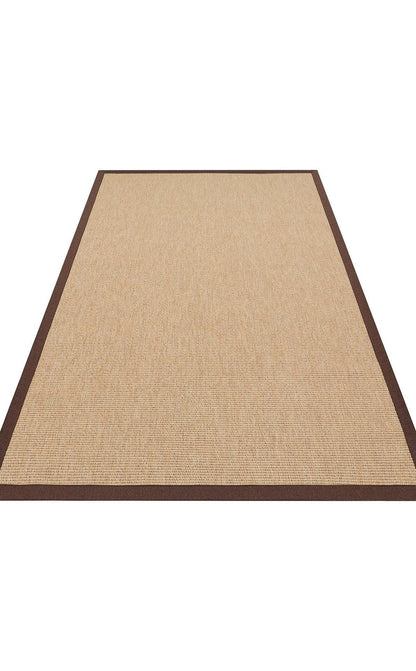 Çikolata Kahve Kumaş Bordürlü Bej Sisal Halı - El Yapımı, Dayanıklı, Modern Tasarım - ZHR_2702_Gold_BRD_Brown_Mix - HALI VAGONU