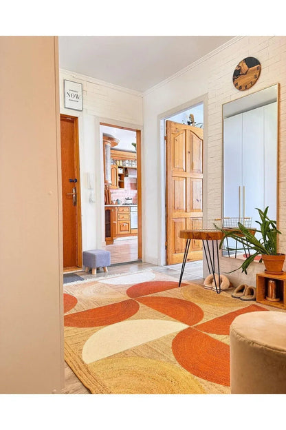 Cotton 3620 Jüt Kiremit Renginde Boho Stil Natural Pamuklu Dokuma Kilim - HALI VAGONU