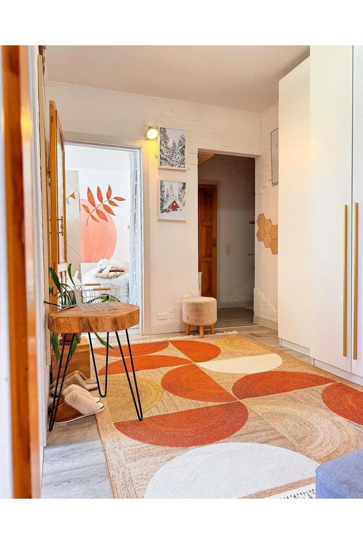 Cotton 3620 Jüt Kiremit Renginde Boho Stil Natural Pamuklu Dokuma Kilim - HALI VAGONU
