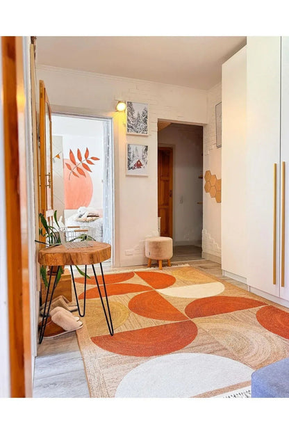 Cotton 3620 Jüt Kiremit Renginde Boho Stil Natural Pamuklu Dokuma Kilim - HALI VAGONU