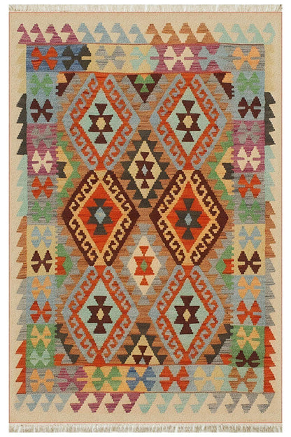 Cotton 84 Çok Renkli Etnik Boho Stil Pamuk Kilim - HALI VAGONU