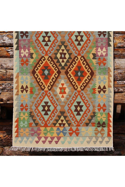 Cotton 84 Çok Renkli Etnik Boho Stil Pamuk Kilim - HALI VAGONU