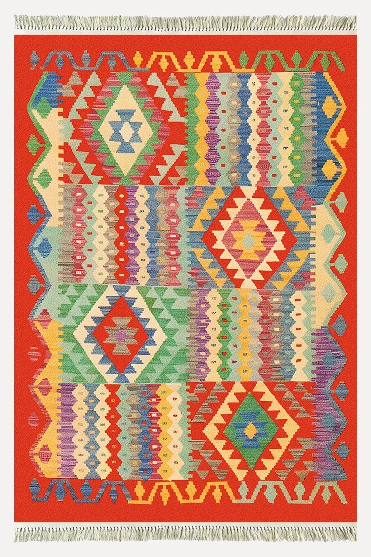 Cotton 85 Etnik Mercan Renk Vintage Boho Stil Pamuk Kilim - HALI VAGONU
