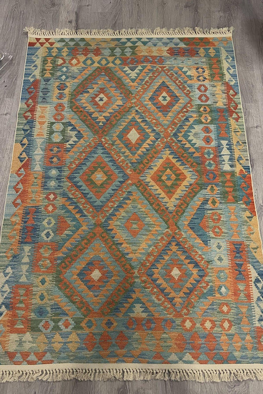 Cotton Etnik Desenli Otantik Çok Renkli Kilim 3602 - HALI VAGONU