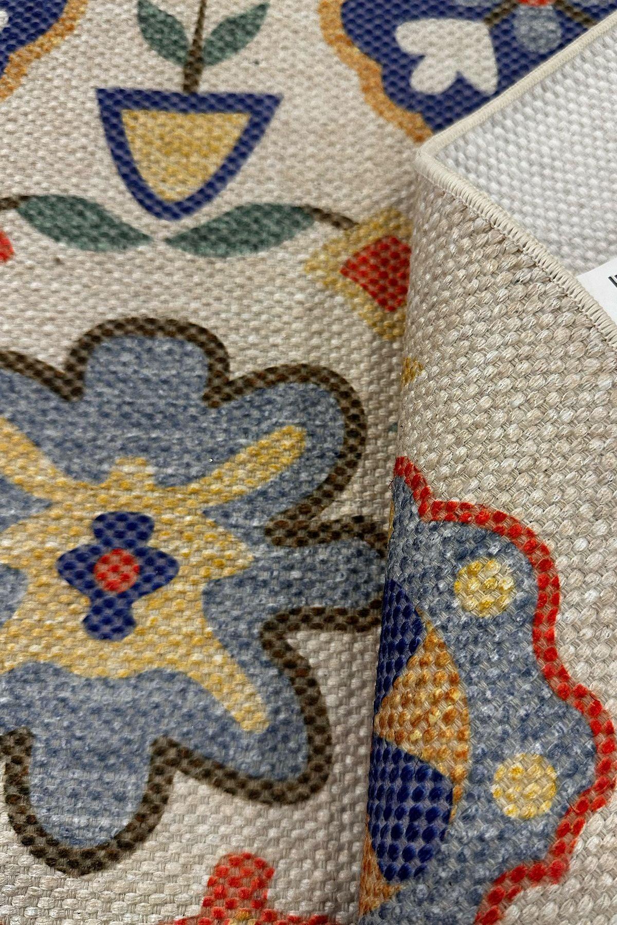 Cotton Etnik Otantik Çini Desenli Çok Renkli Makina Dokuma Kilim 2035 - HALI VAGONU