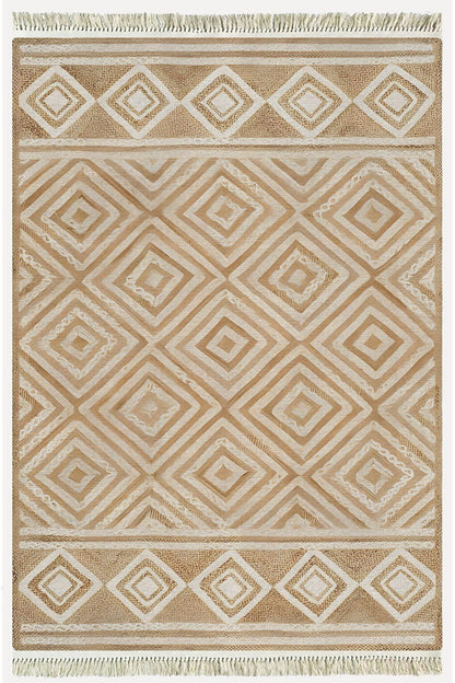 Cotton Kilim 10 Iskandinav Krem Tonunda Dekoratif Yıkanabilen Dokuma Taban Kilim - HALI VAGONU