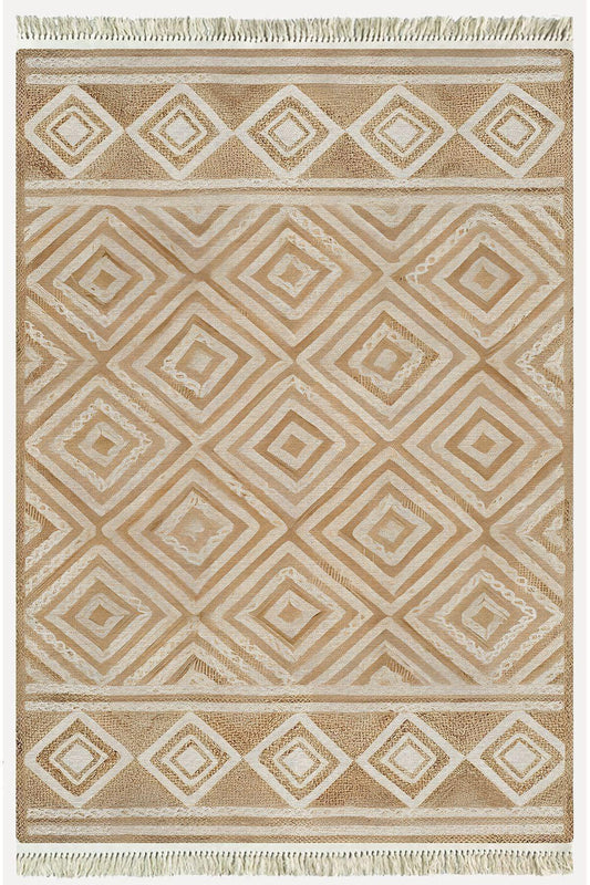 Cotton Kilim 10 Iskandinav Krem Tonunda Dekoratif Yıkanabilen Dokuma Taban Kilim - HALI VAGONU