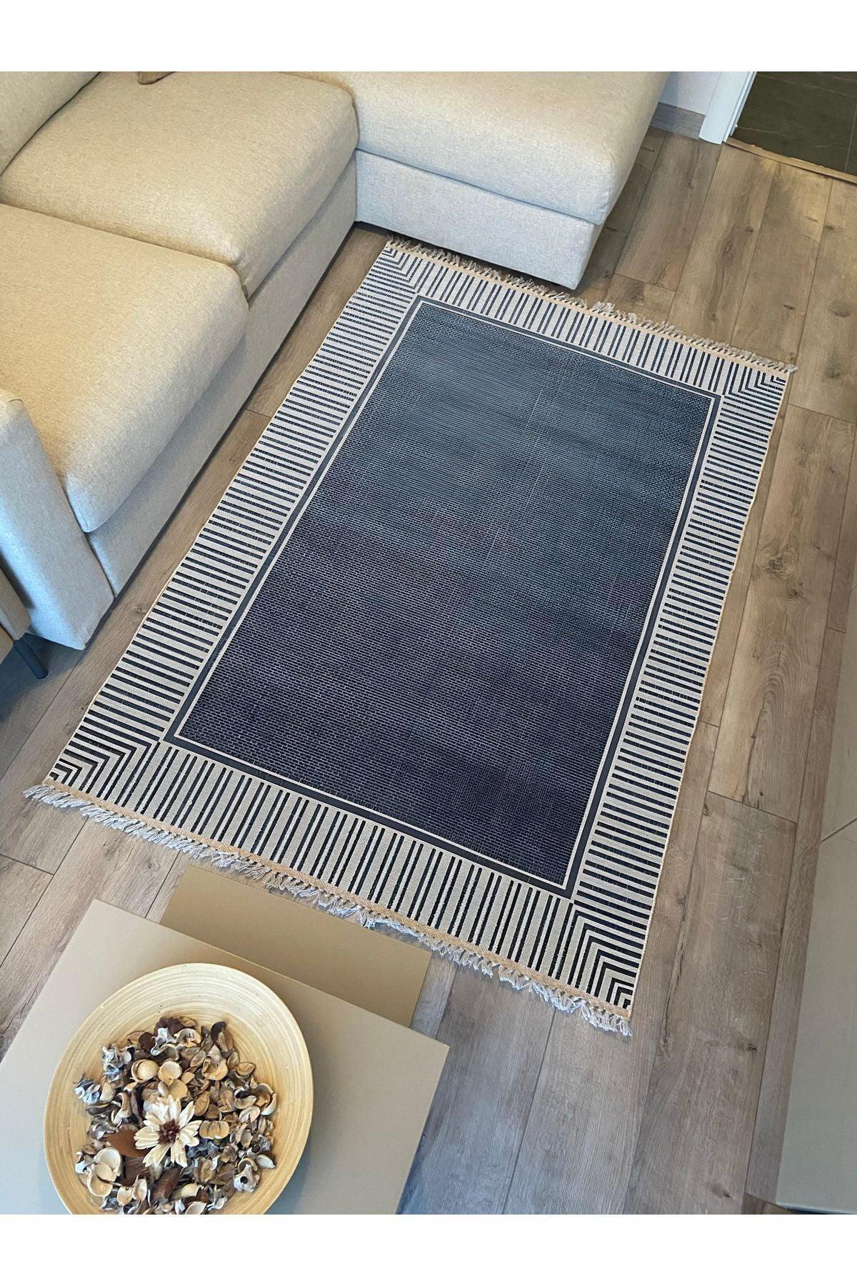Cotton Kilim 11 Laciver Tonunda Geometrik Desenli Dekoratif Yıkanabilen Dokuma Taban Kilim - HALI VAGONU