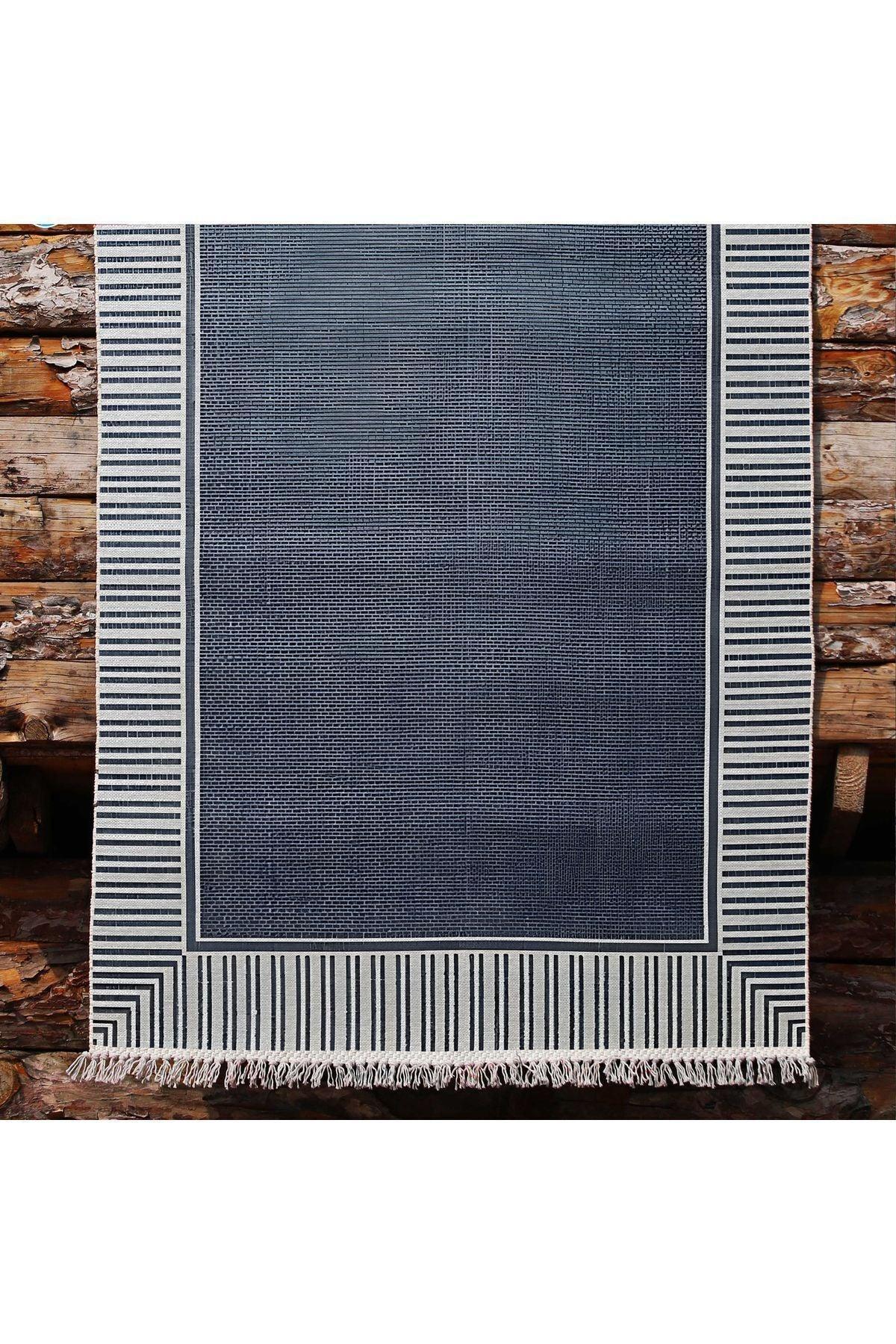 Cotton Kilim 11 Laciver Tonunda Geometrik Desenli Dekoratif Yıkanabilen Dokuma Taban Kilim - HALI VAGONU